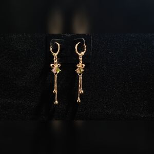 Elegant Gold Pink and Green Dangle Earrings